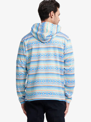 Front view of model in Ethnic Trendy Print Hoodies Pullover with visible hands