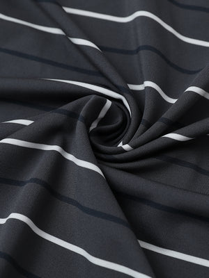 Fabric detail of kids stylish stripe polo shirts, soft striped weave with dark grey stripe accent