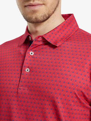 MAELREG Men's Performance Jersey Print Polo – Front chest view in Red Navy Flower