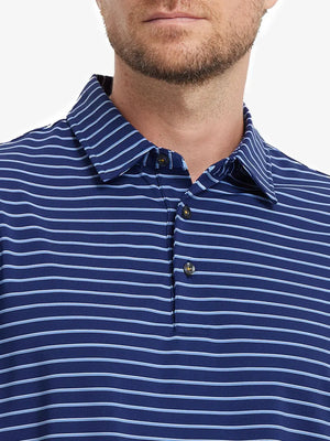 Front chest view of DARK BLUE/LIGHT BLUE STRIPE Polo in classic yarn-dyed pattern
