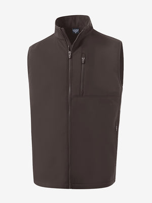 3D view of the sleeveless softshell fleece outdoor vests with 6 pockets in coffee brown