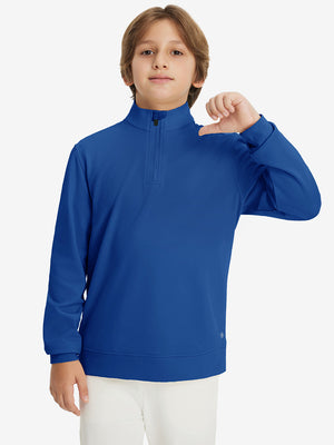Youth Winter Micro-fleece Quarter Zip Pullover in klein blue, youth model front upper body view