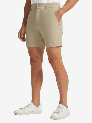 Front lower body view of Quick Dry Casual Shorts with 4 Pockets in Khaki, neat athletic cut.