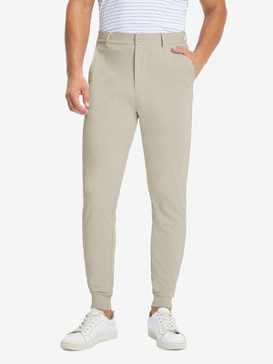 Model wearing Lightweight Ankle-Zip Sweatpants with 4 Pockets in khaki light, lower body front view