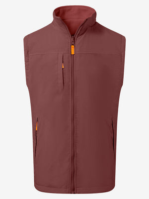 3D rendering of maroon windproof fleece reversible golf vest.