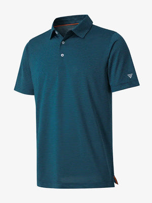 3D visualization of Cooling Stripe Golf Shirt in TURQUOISE STRIPE, emphasizing stripe pattern and texture
