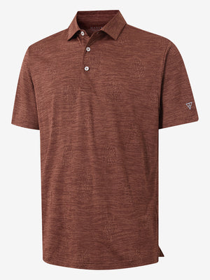 3D rendering of red flower breathable jacquard pattern 3-button golf polo