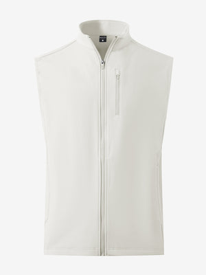 Water-resistant fleece golf vests in oyster grey, front 3D view highlighting clean structure and fabric