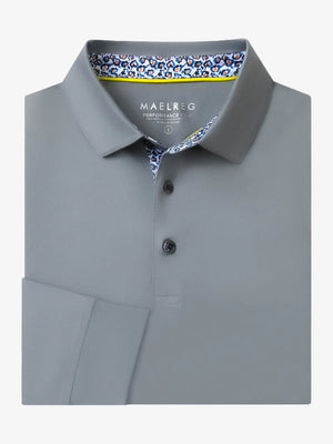 Folded view of LIGHT GREY Long Sleeve Solid Jersey Polo showing fabric texture and neat folds