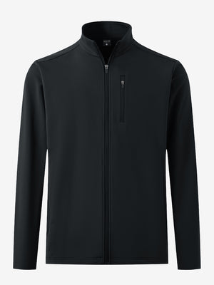 Lightweight casual fleece jacket with 5 pockets in black, front 3d view showing clean lines