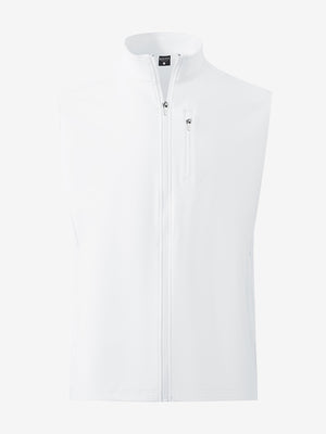 Water-resistant fleece golf vests in white, front 3D view highlighting clean structure and fabric