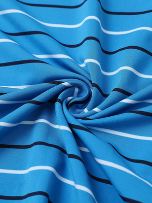 Fabric detail of kids stylish stripe polo shirts, soft striped weave with classic blue stripeaccent