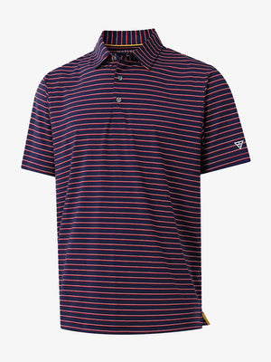 3D view of NAVY/RED STRIPE Polo with bold yarn-dyed color contrast