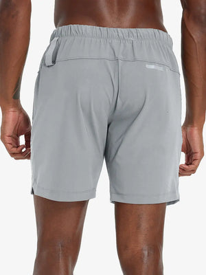 Back lower-body view from waist to upper calves in LIGHT GREY 2 in 1 Running Sports Shorts with Liner