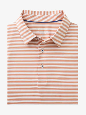3D rendering highlighting Orange Dark Blue Yarn Dyed Stripe Polo’s striped texture