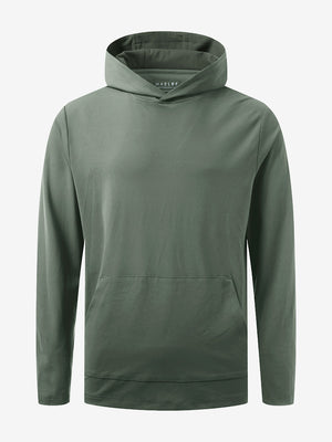 3D front view of the dry fit stretchy sweatshirts hoodie in olive green, sleek and flexible design.