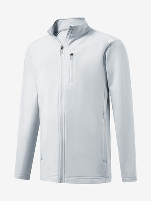 3D view of kids soft lightweight fleece lined jacket in misty grey.