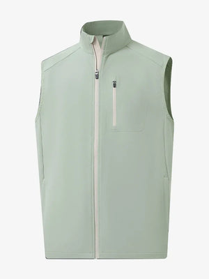 3D view of the light green windproof golf vest, emphasizing its vibrant color and practical zippered pockets
