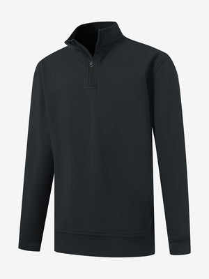 Front 3D view of youth winter micro-fleece quarter zip pullover, clean design with black finish