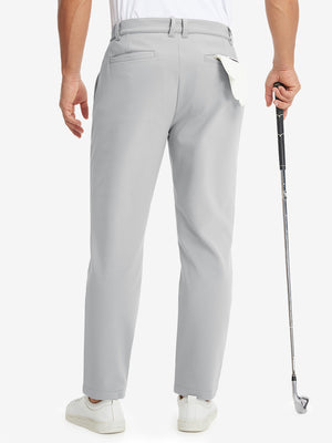 Model holding a golf club with one hand, back lower body shot wearing light grey water-resistant stretch heat-tech winter trousers