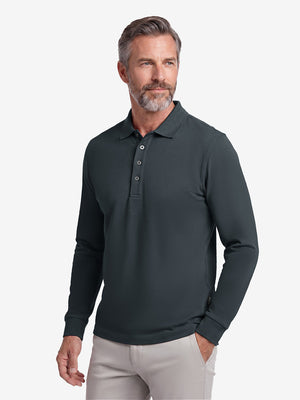 Solid Cotton Blend Collared Long Sleeve Polo