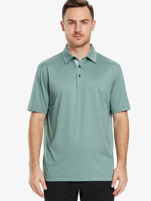 Front half-body view of male model in the Beryl Green Everyday Classic Solid Polo, standing still