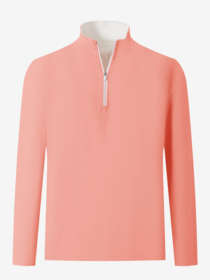 3D front view of the full print quarter zip pullover in red line, showcasing bold and modern style.