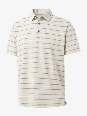 3D mockup of LIGHT KHAKI STRIPE Stylish Performance Golf Polo showing fabric design and silhouette