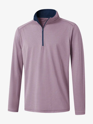 3D rendering of the Pinstripe Quarter Zip Pullover showcasing structure and design – WISTFUL MAUVE MELANGE