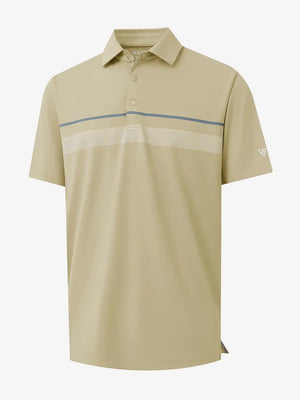 3D view of DARK KHAKI Stylish Chest Print Snap Polo showing design and fit