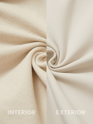 Inside and outer fabric close-up of light khaki ultra-soft brushed fleece lining quarter zip sweatshirt, soft fleece.