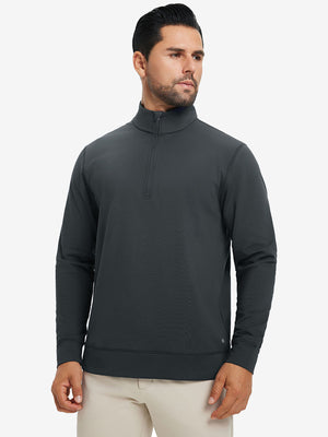 Ultra-Soft Brushed Fleece Lining Quarter Zip Sweatshirt in dark grey, front upper body view