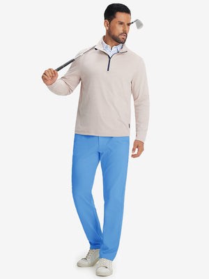 Full body front view of model wearingGolf Lightweight Fleece Lined Dress Pants in sky blue