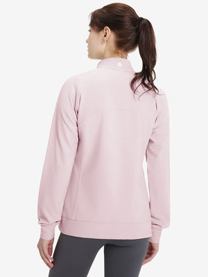 Women's Water-Resistant Stretch Fleece Lined Jacket in light purple, back upper body view