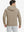 Back view of model wearing texture solid hoodies pullover showing fit and hood detail, light brown heather.