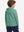 Back upper body view of model wearing youth full print stylish hoodies pullover, green rugby.