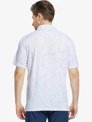 Back view of MAELREG Men's Performance Jersey Print Polo in Abstract Stripe – athletic fit