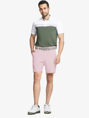 Model wearing Pink shorts, right hand in pocket – 9 Inch inseam
