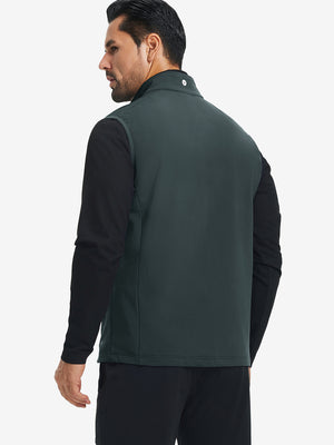 Back view of water-resistant fleece golf vests showing smooth fleece texture in dark grey