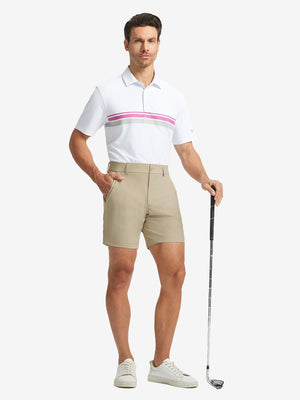 Full-body shot of model holding golf club, styled with Khaki Quick Dry Casual Shorts.