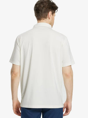 Back half-body view of male model wearing the Cream Everyday Classic Solid Polo