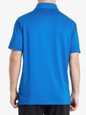 Upper back view: COBALT STRIPE shirt styled for modern golfers, clean finish with stripe focus