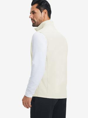 Back view of water-resistant fleece golf vests showing smooth fleece texture in cream