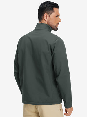 Back view of winter thermal outdoor water resistant fleece jacket showing smooth fleece texture in grey