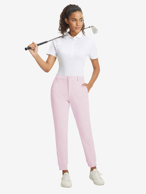 Woman wearing Women's Ultra-stretch Quick Dry Sweatpants with Ankle Zips in pale pink, full body front view