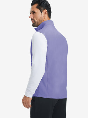 Back view of water-resistant fleece golf vests showing smooth fleece texture in lavender