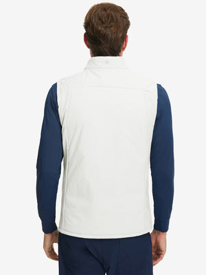 Back view of model wearing Lightweight Water Resistant Puffer Vest in white