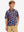 Front half-body of boy in hot dog performance print boys golf polo