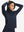 Model holding hoodie cap with both hands, wearing women's lightweight hoodies pullover in navy.