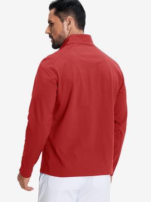 Back upper body view of Fleece lined golf quarter zip with smooth red finish
